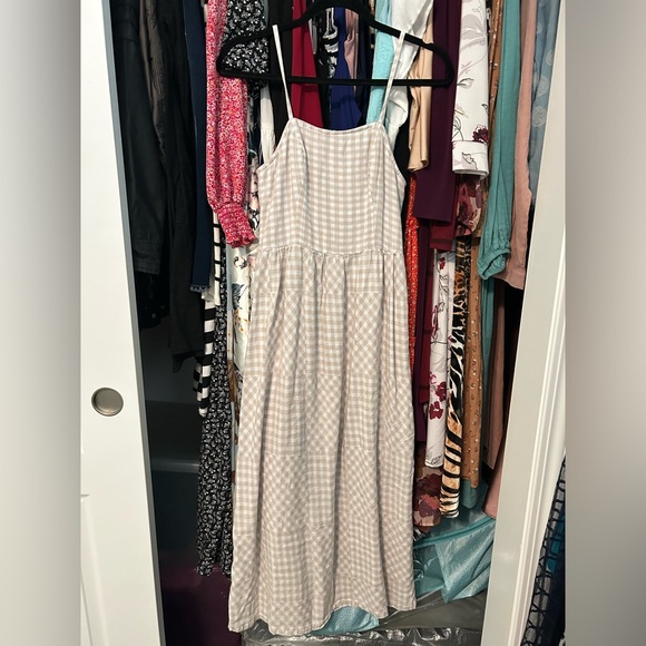 Japna Dresses & Skirts - Japna Tan & White Gingham Dress